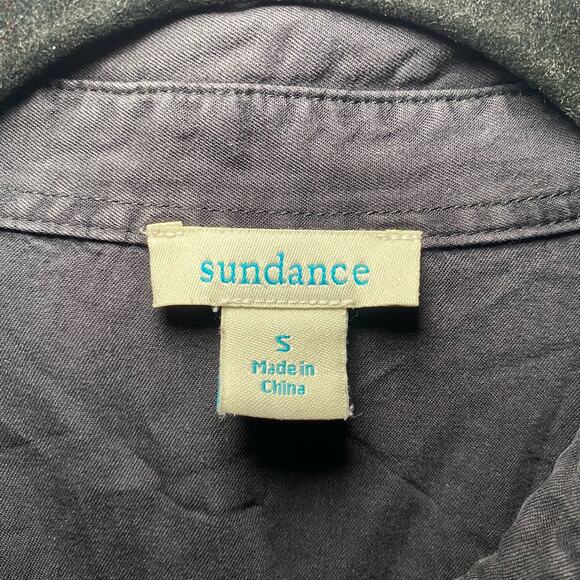 Sundance Women's size Small Alyona Black Long Sleeve Snap Up Pleated Blouse Top - Picture 2 of 8